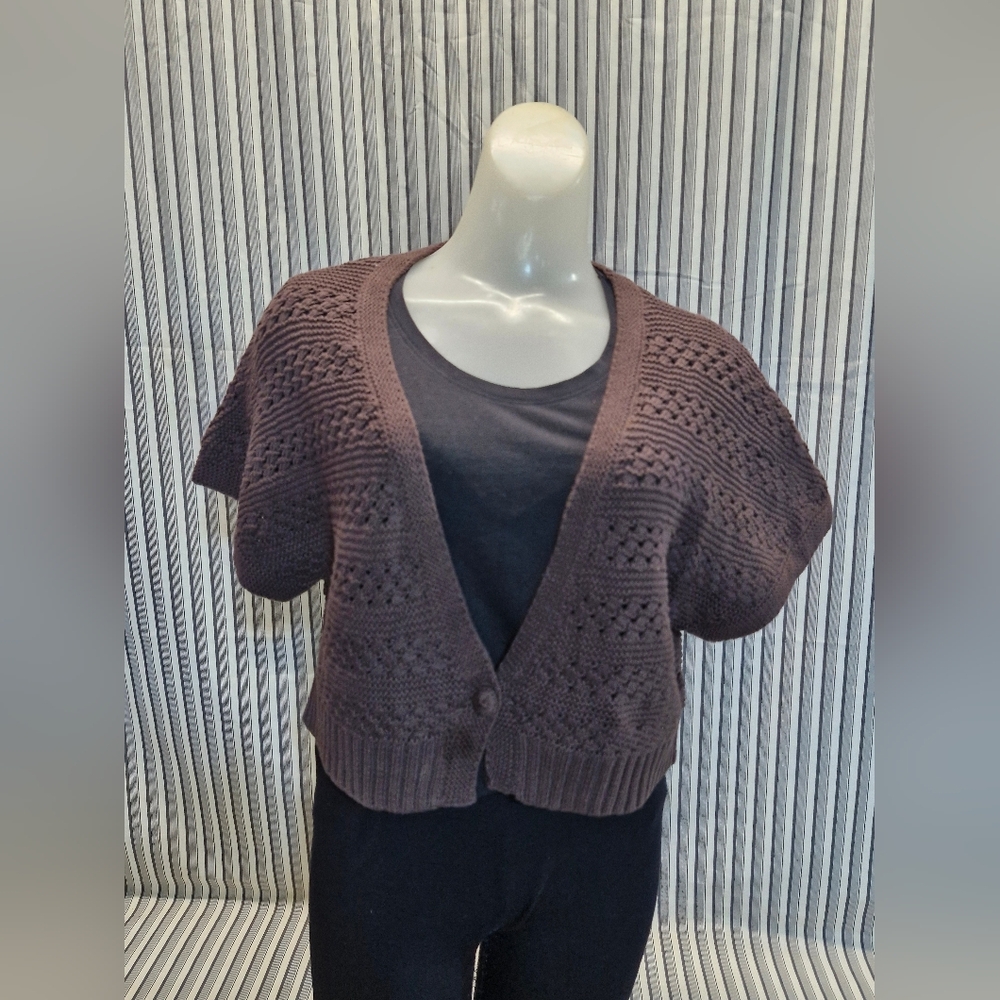 Apostrophe Brown Knit Short Sleeve Cropped Cardigan XL - Picture 2 of 10